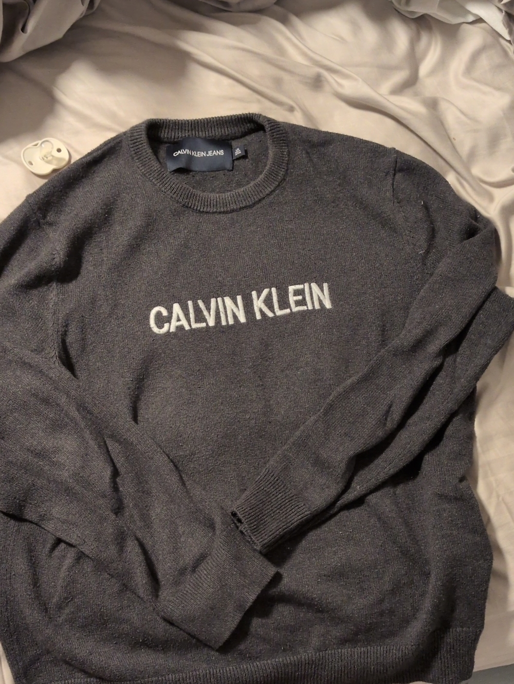 Calvin Klein Dark Gray Crewneck Sweater with White Logo